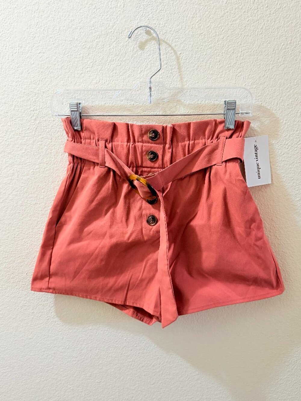 NWT Unique Vintage Coral High Waist Paperbag Shorts